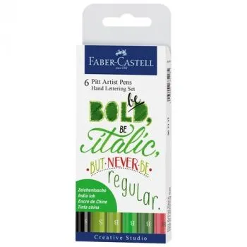 Popisovač Faber-Castell Pitt Artist Pen Hand Lettering zelená sada 6 ks