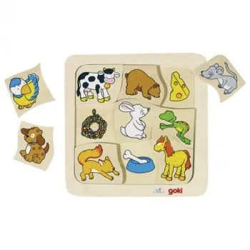 Drevené puzzle Čo jedia? - Goki
